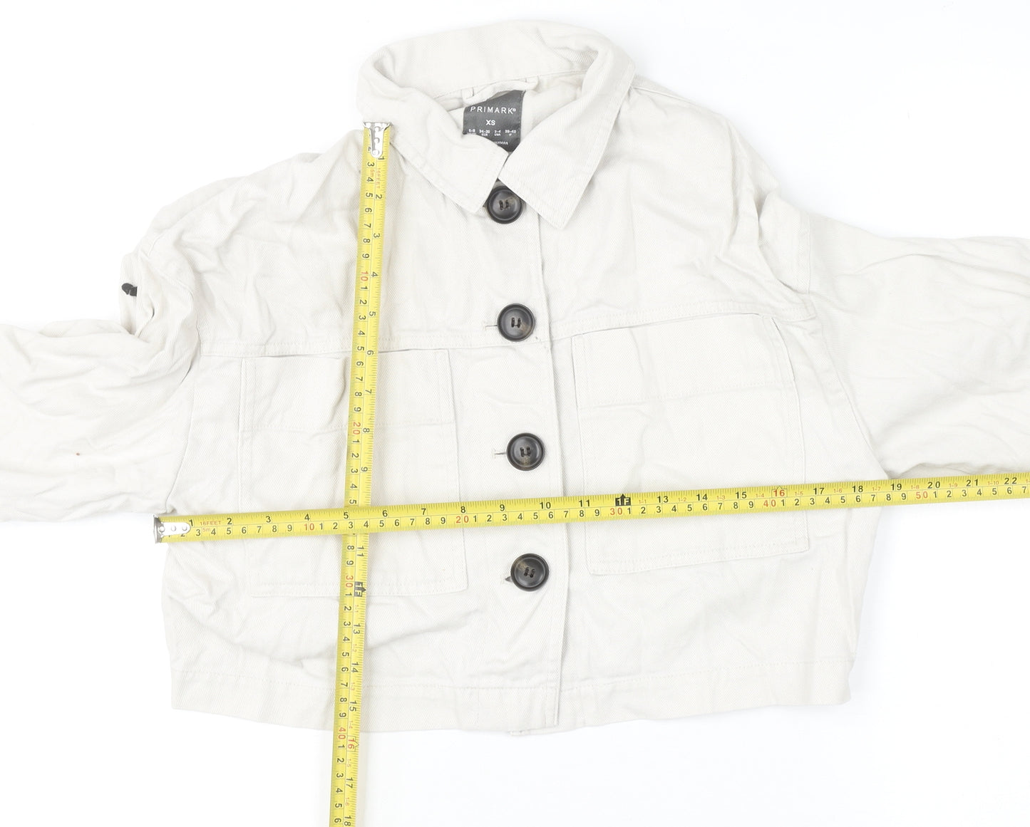 Primark Women Beige Cropped Cotton Twill Casual Jacket XS