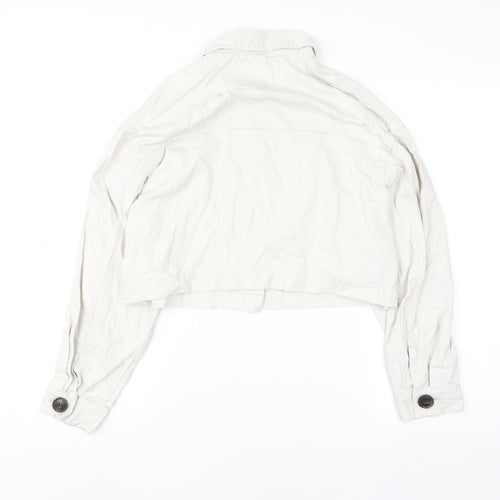 Primark Women Beige Cropped Cotton Twill Casual Jacket XS