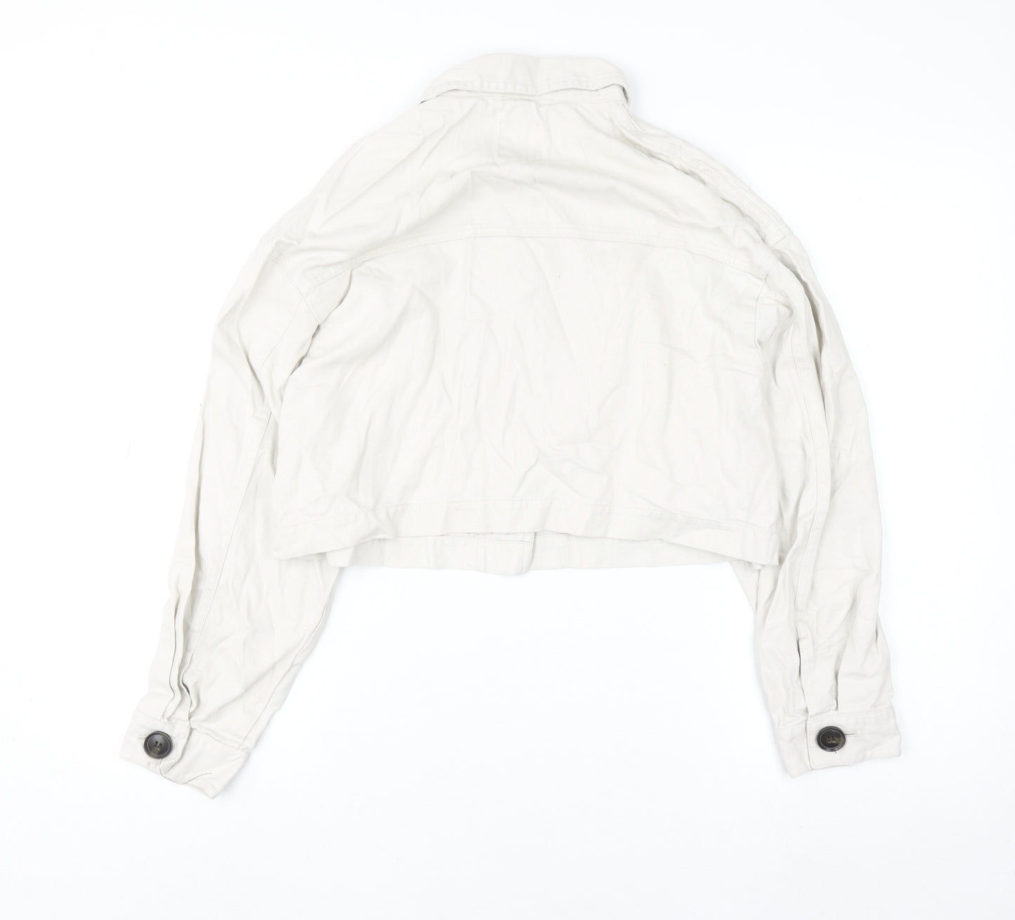 Primark Women Beige Cropped Cotton Twill Casual Jacket XS