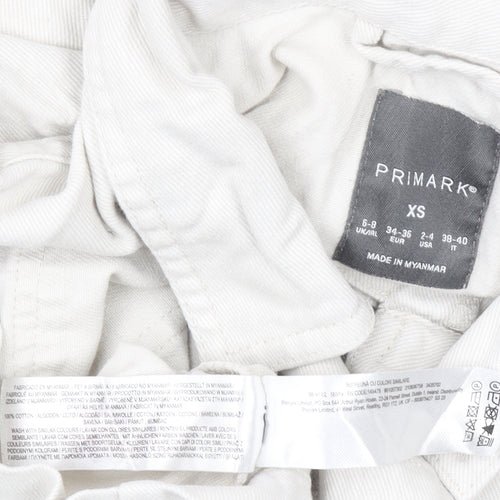 Primark Women Beige Cropped Cotton Twill Casual Jacket XS