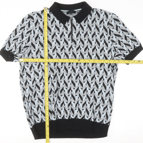 Ted Baker Men's Black Geometric 1/4 Zip Knit Polo Shirt Size M