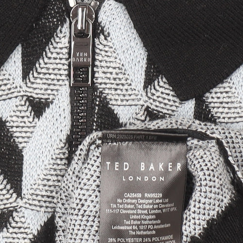 Ted Baker Men's Black Geometric 1/4 Zip Knit Polo Shirt Size M