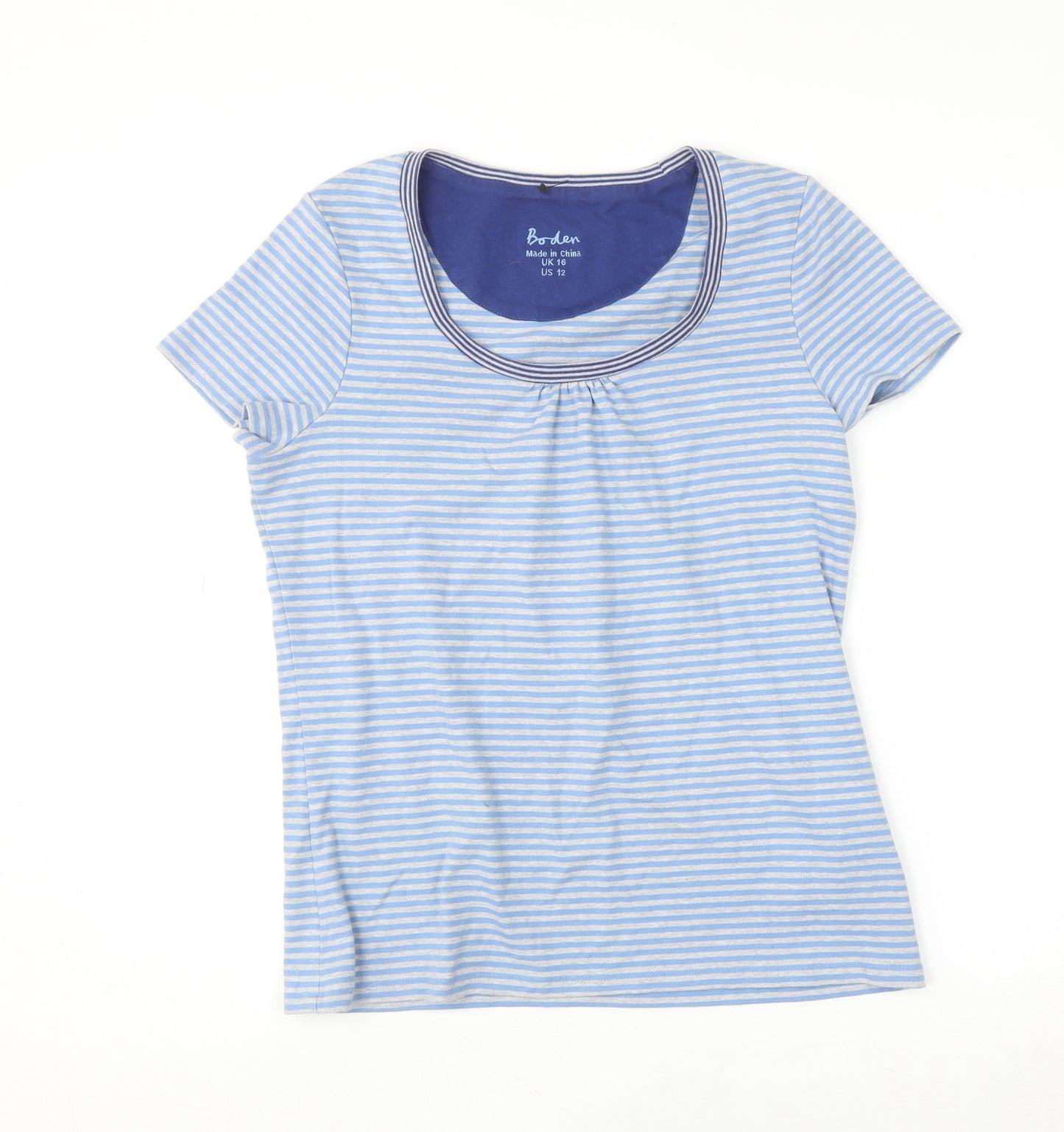 Boden Women Blue Striped Jersey T-Shirt UK 16 Short Sleeve Scoop Neck