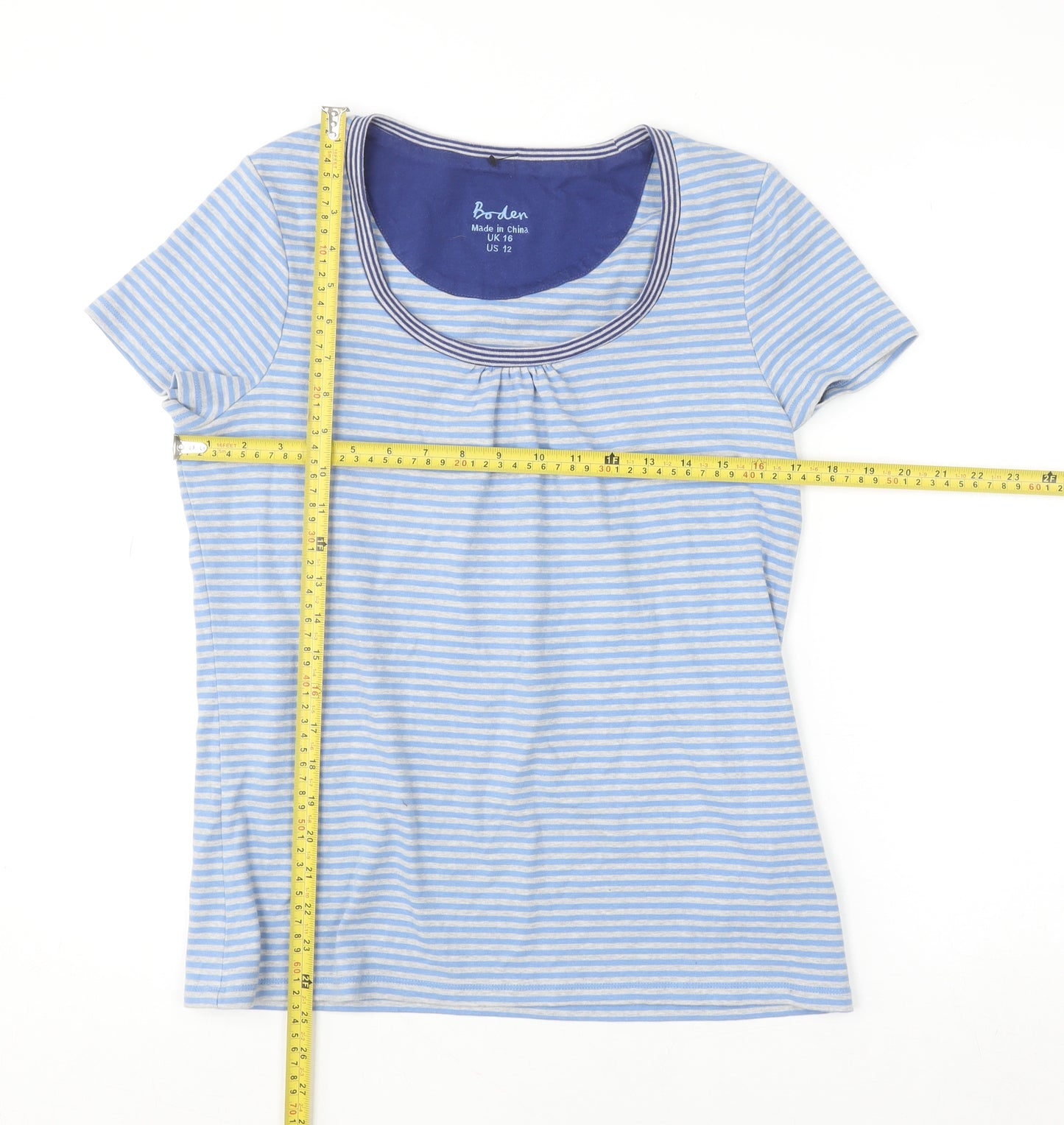 Boden Women Blue Striped Jersey T-Shirt UK 16 Short Sleeve Scoop Neck