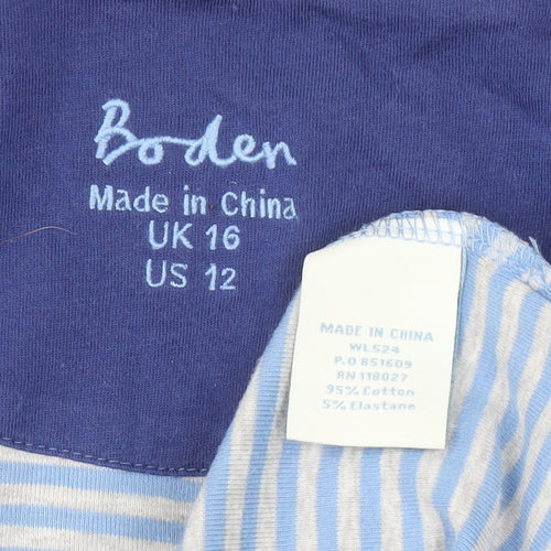 Boden Women Blue Striped Jersey T-Shirt UK 16 Short Sleeve Scoop Neck