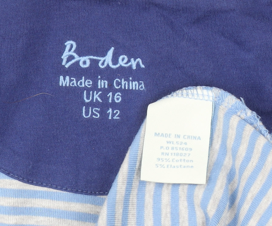 Boden Women Blue Striped Jersey T-Shirt UK 16 Short Sleeve Scoop Neck