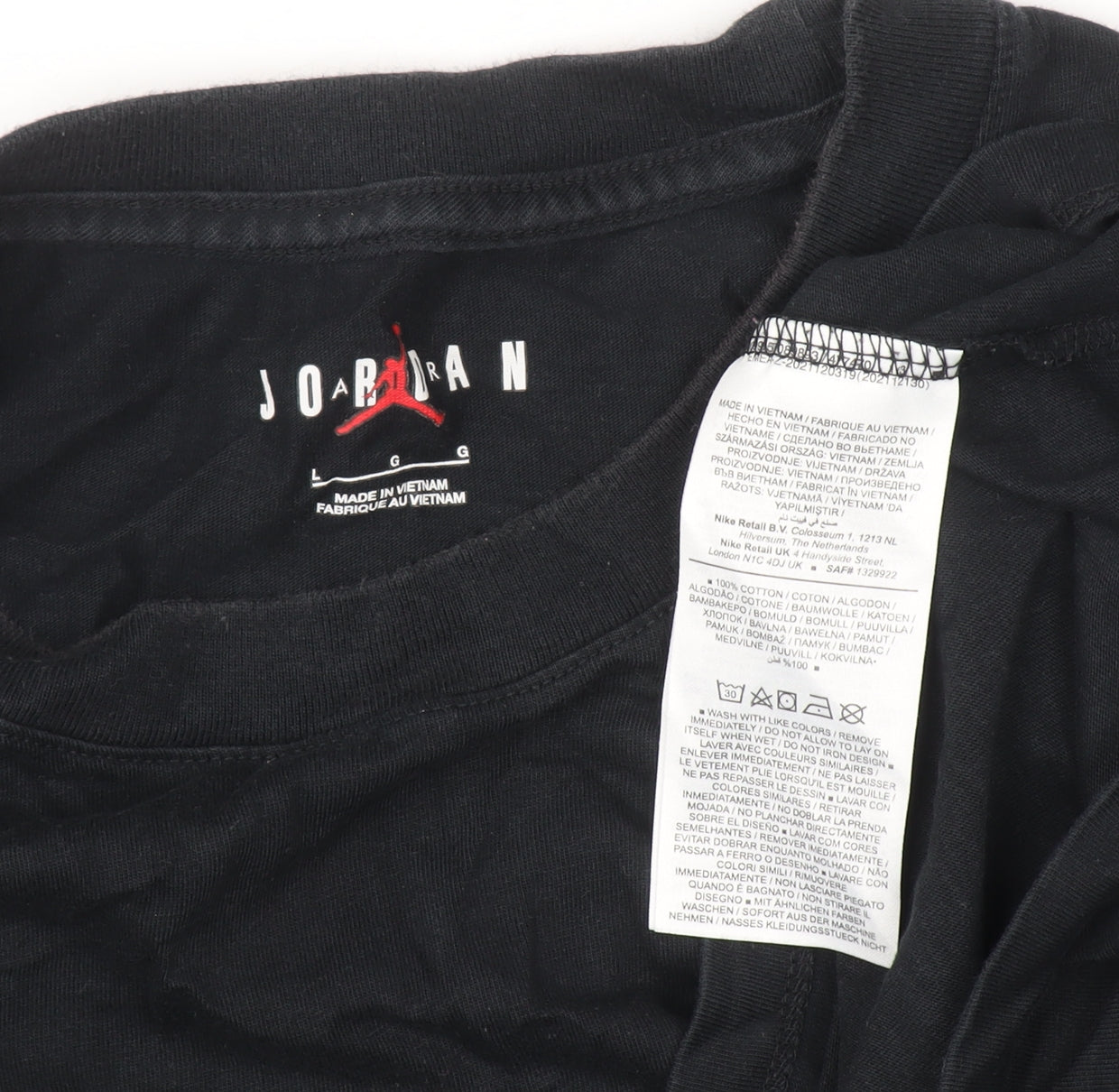 Jordan Men's Black Crew Neck Short Sleeve Cotton T-Shirt L