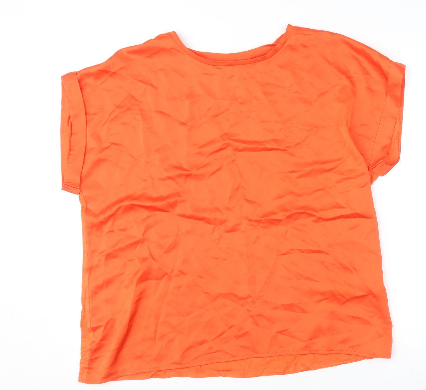 VILA Womens Orange Short Sleeve Crew Neck Blouse Size 16