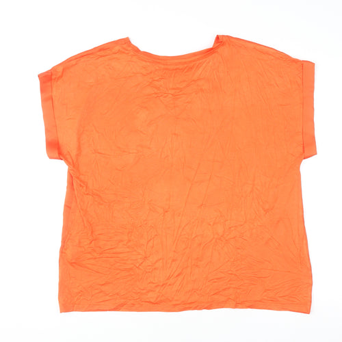 VILA Womens Orange Short Sleeve Crew Neck Blouse Size 16