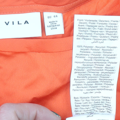 VILA Womens Orange Short Sleeve Crew Neck Blouse Size 16