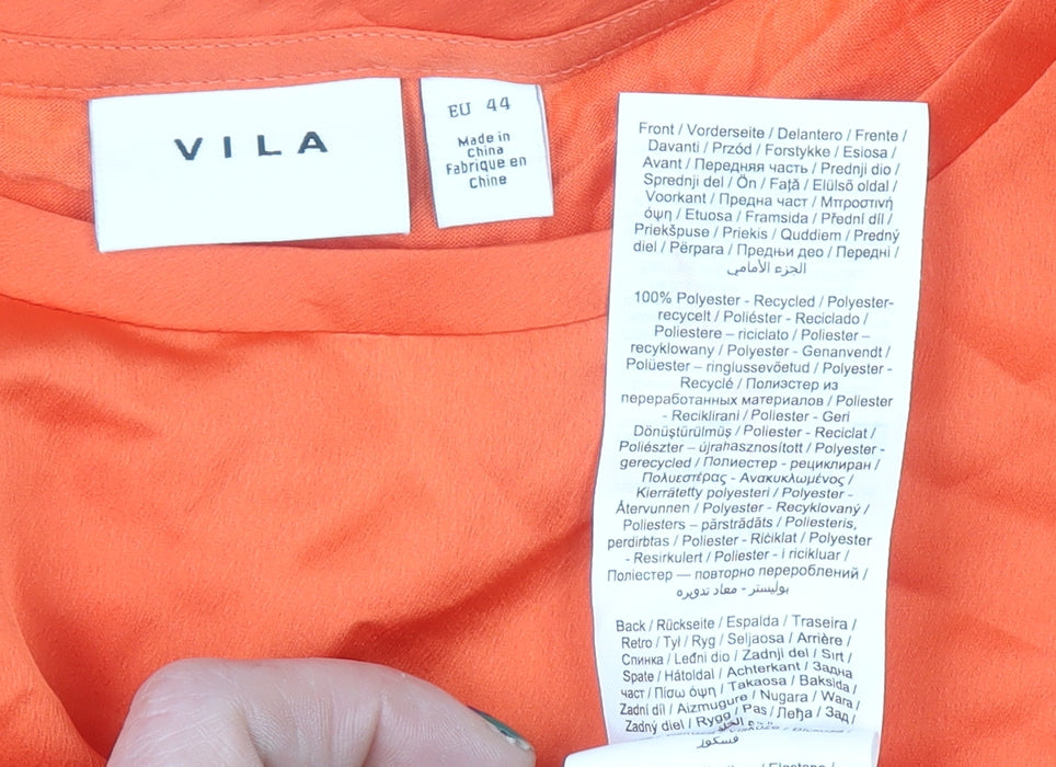 VILA Womens Orange Short Sleeve Crew Neck Blouse Size 16