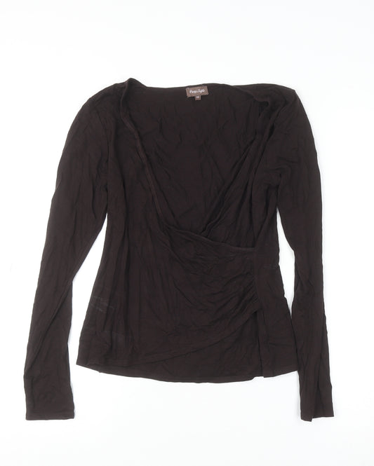 Phase Eight Women Brown Wrap Blouse Size 10 Long Sleeve V-Neck