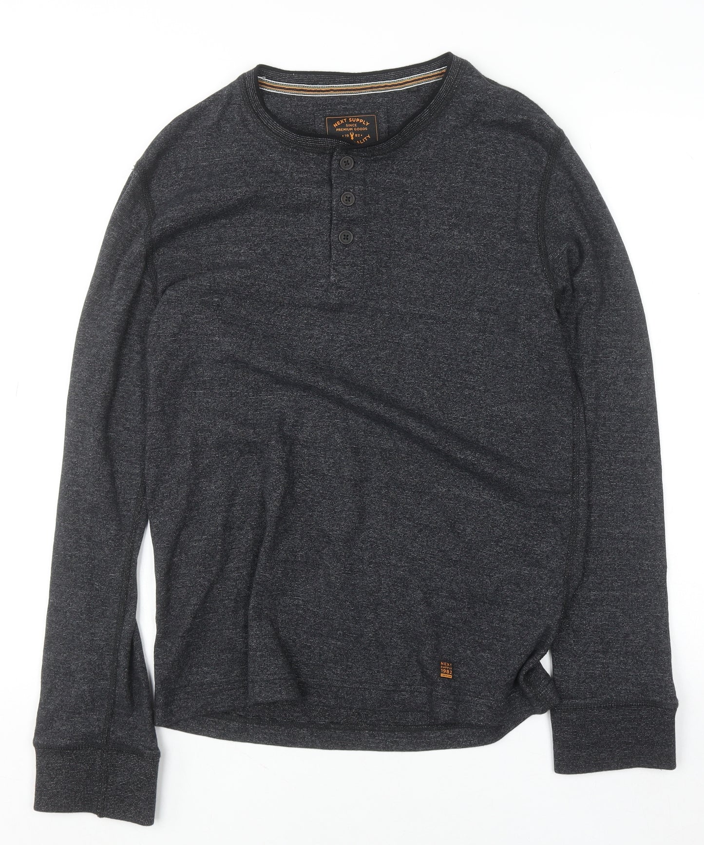 Next Men's Grey Henley Long Sleeve Cotton Jumper Size S