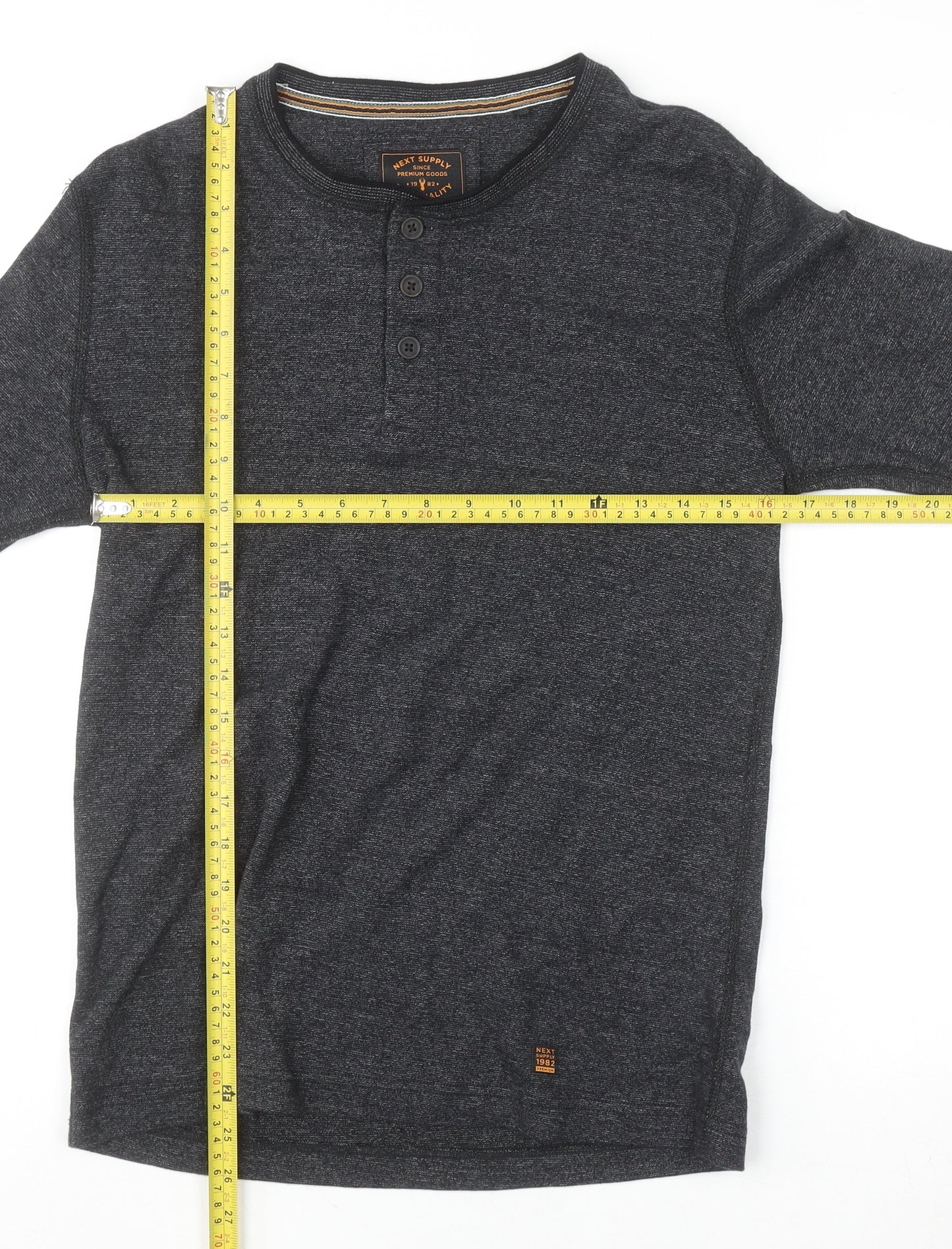 Next Men's Grey Henley Long Sleeve Cotton Jumper Size S