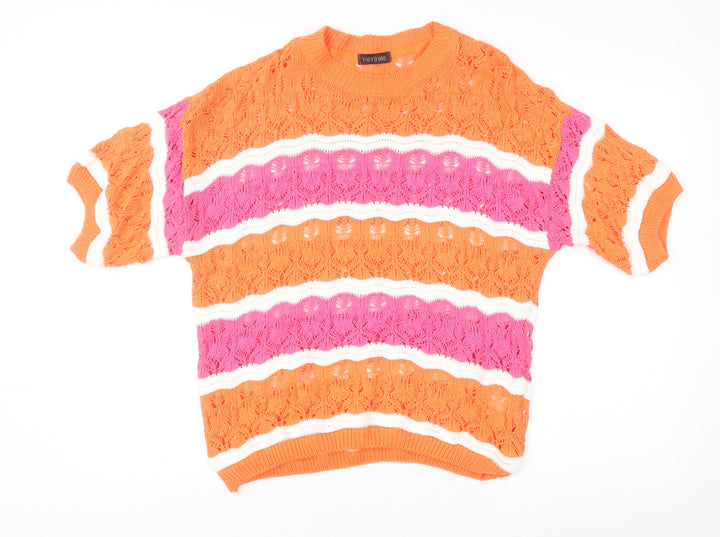 Pala D’oro Women’s Orange Pink Stripe Open Knit Cotton Jumper L