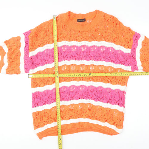 Pala D’oro Women’s Orange Pink Stripe Open Knit Cotton Jumper L