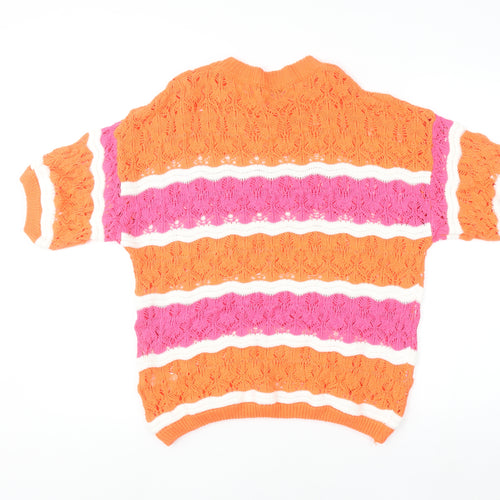 Pala D’oro Women’s Orange Pink Stripe Open Knit Cotton Jumper L