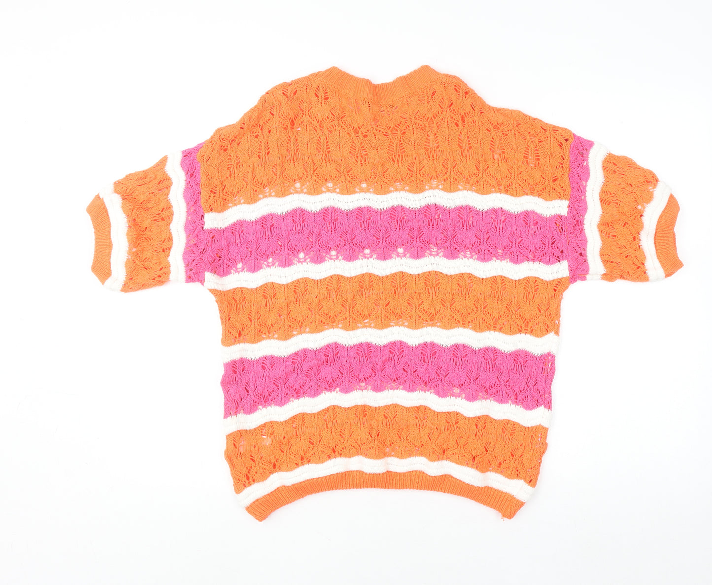 Pala D’oro Women’s Orange Pink Stripe Open Knit Cotton Jumper L
