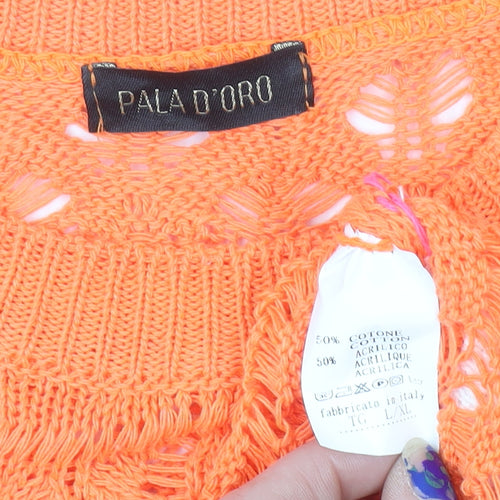 Pala D’oro Women’s Orange Pink Stripe Open Knit Cotton Jumper L