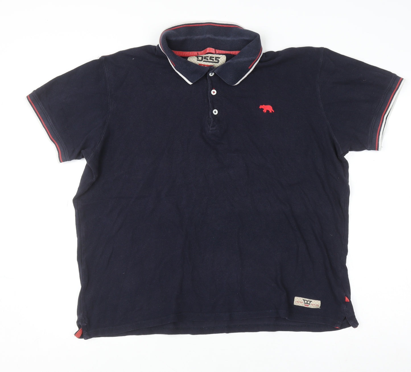 D555 Men's Blue L Polo Shirt Short Sleeve Classic Cotton