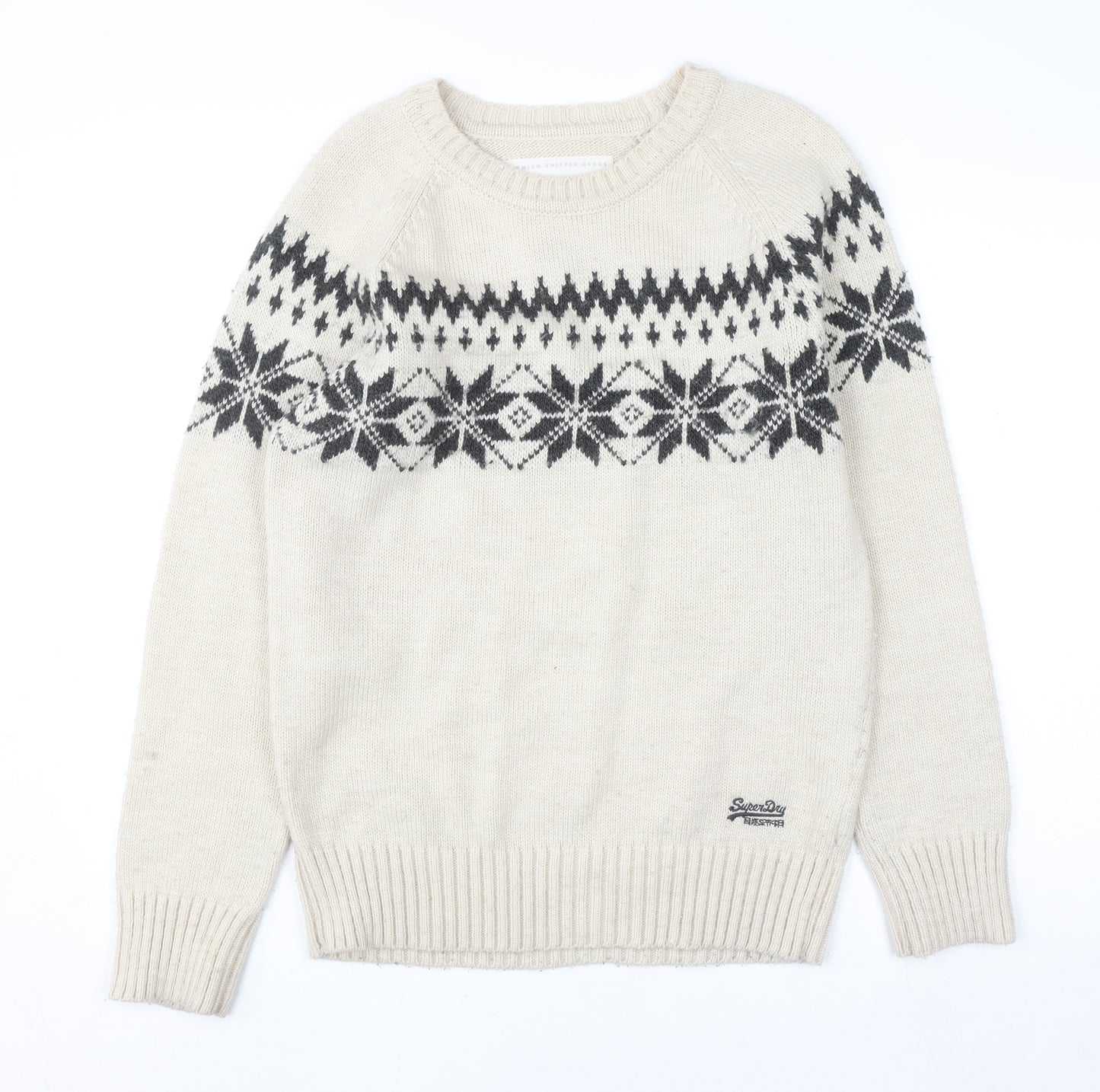Superdry Men's Ivory Fair Isle Nordic Pullover Jumper L
