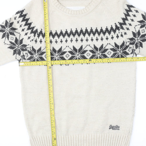 Superdry Men's Ivory Fair Isle Nordic Pullover Jumper L