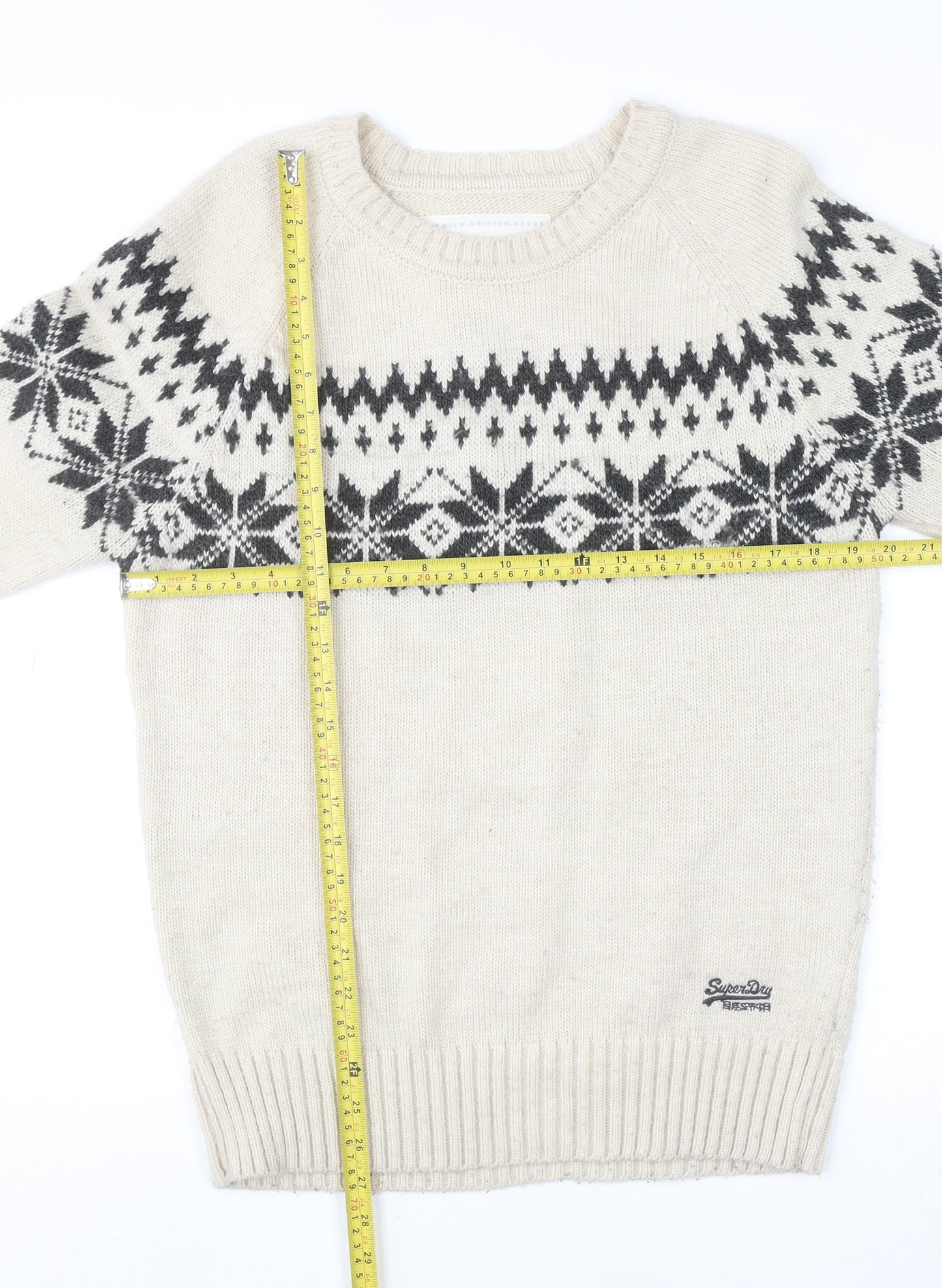 Superdry Men's Ivory Fair Isle Nordic Pullover Jumper L