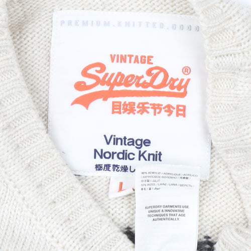 Superdry Men's Ivory Fair Isle Nordic Pullover Jumper L