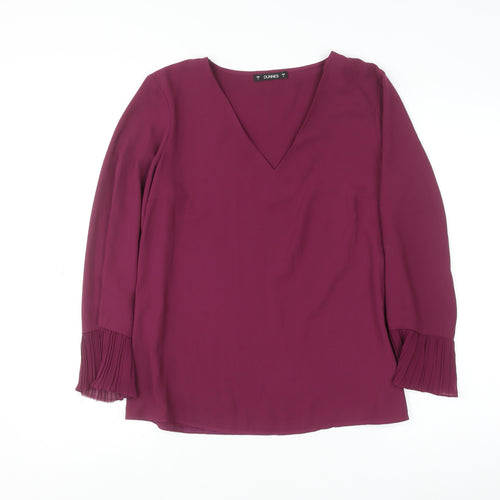 Dunnes Women Purple V-Neck Long Sleeve Pleated Cuff Blouse Size S