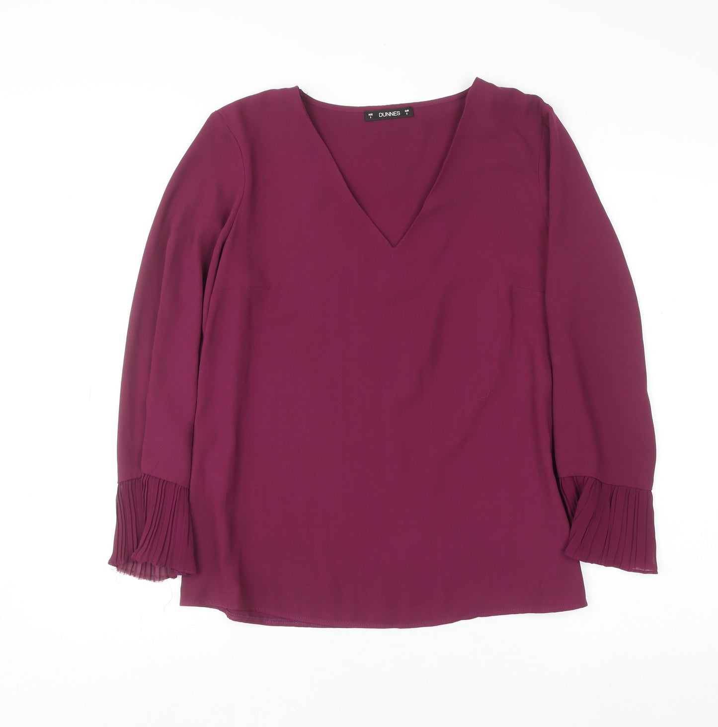 Dunnes Women Purple V-Neck Long Sleeve Pleated Cuff Blouse Size S