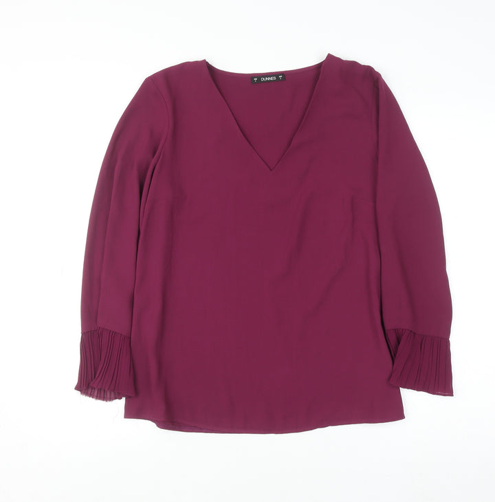 Dunnes Women Purple V-Neck Long Sleeve Pleated Cuff Blouse Size S