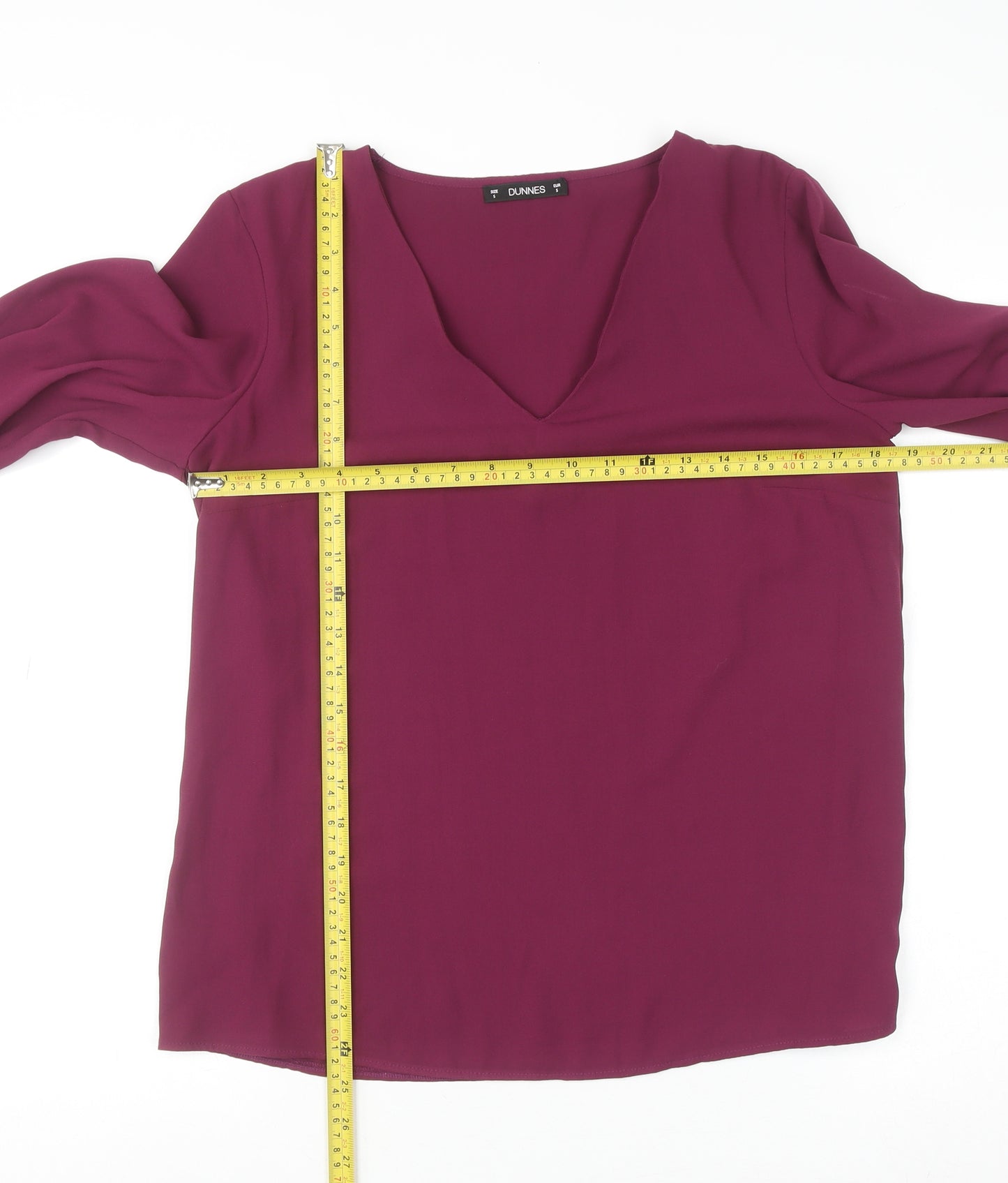 Dunnes Women Purple V-Neck Long Sleeve Pleated Cuff Blouse Size S