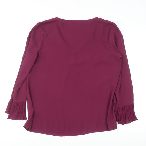 Dunnes Women Purple V-Neck Long Sleeve Pleated Cuff Blouse Size S