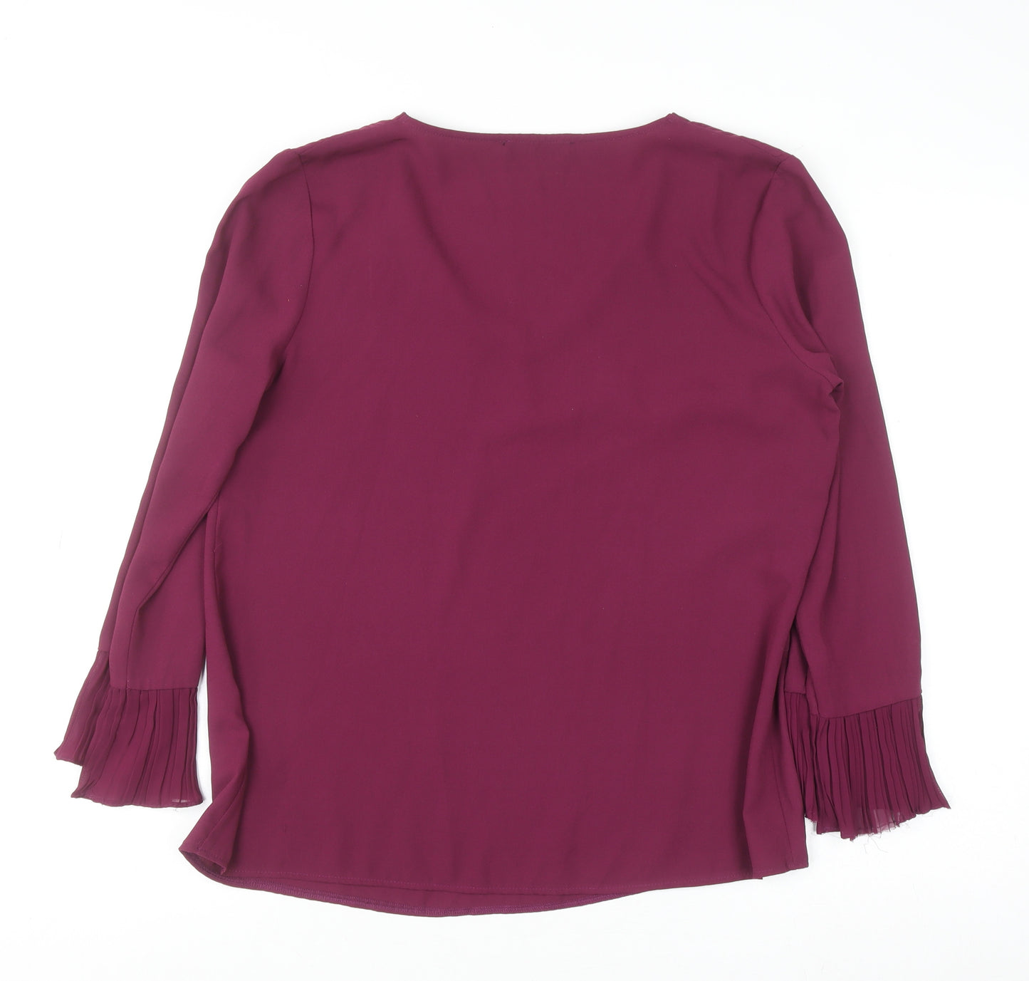 Dunnes Women Purple V-Neck Long Sleeve Pleated Cuff Blouse Size S