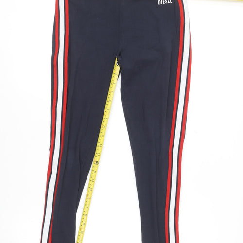Diesel Womens Blue Stripe Leggings Size M Slim Fit Activewear