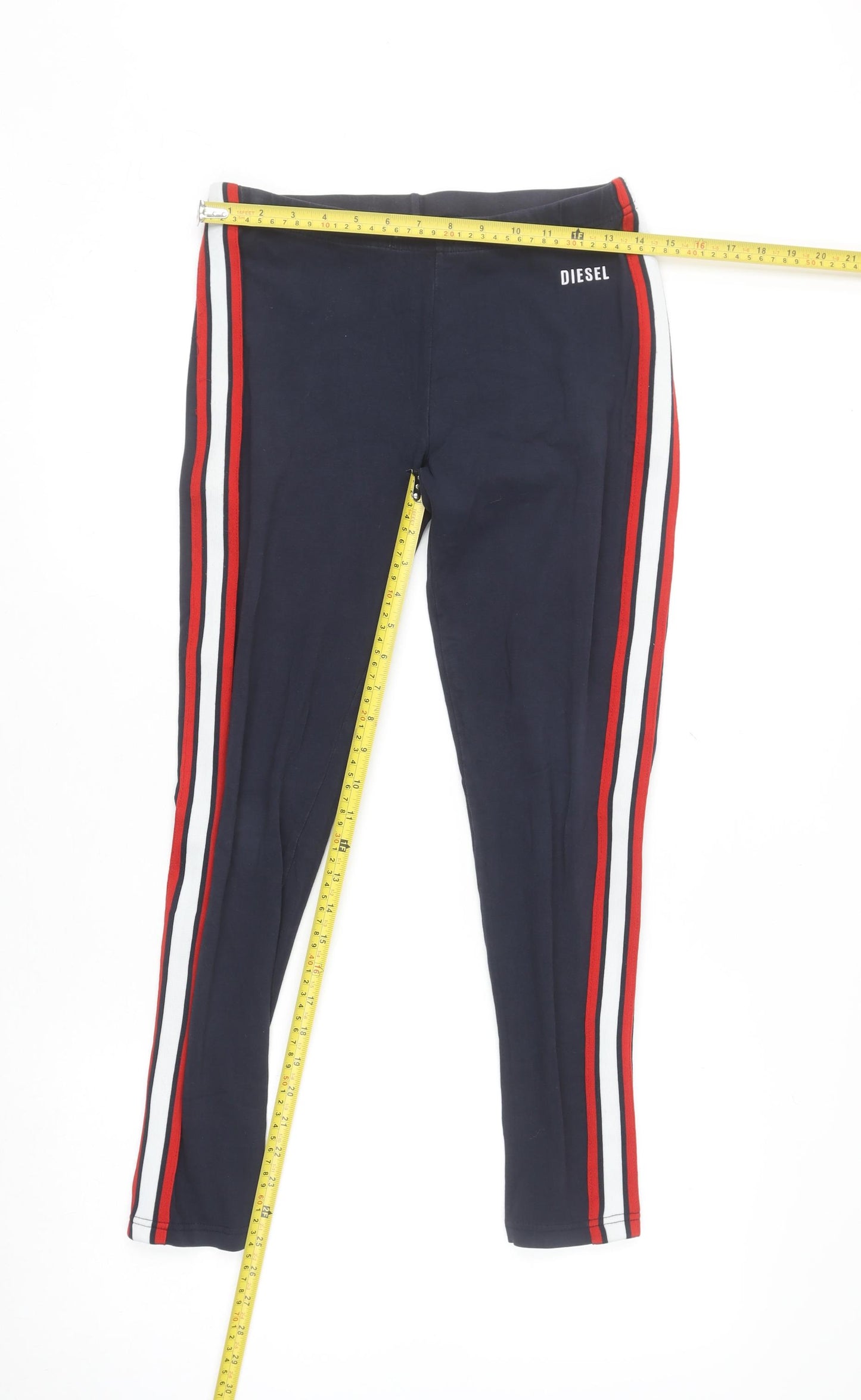 Diesel Womens Blue Stripe Leggings Size M Slim Fit Activewear