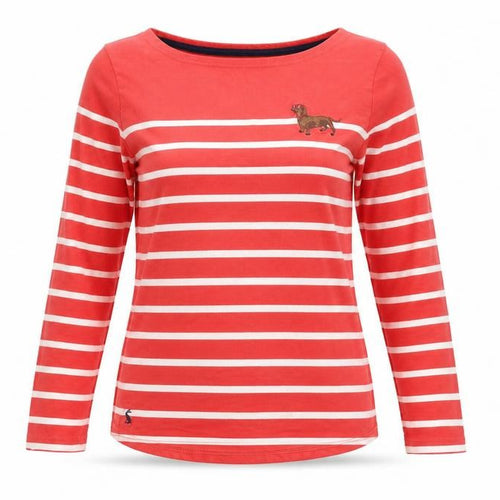 Joules Womens Red Striped Long Sleeve Cotton Top Size UK 10