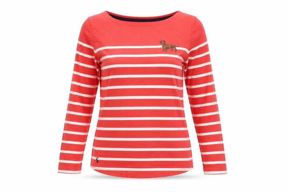 Joules Womens Red Striped Long Sleeve Cotton Top Size UK 10