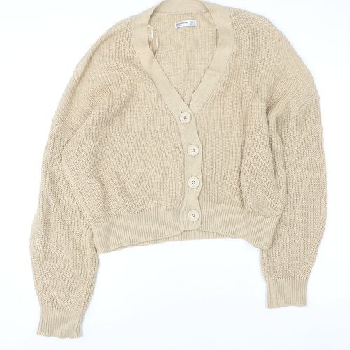 Stradivarius Women’s Beige Chunky Knit Button Cardigan Size 8