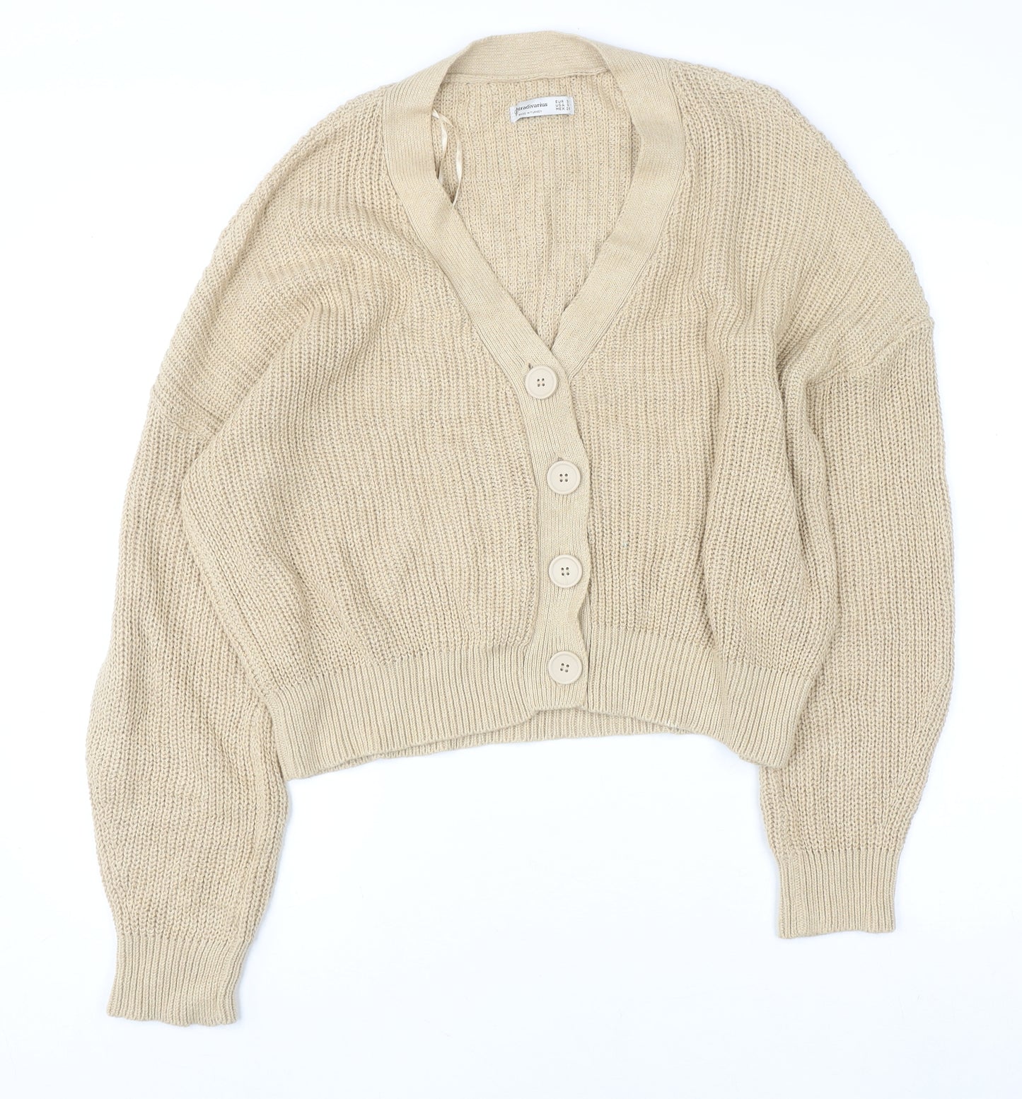 Stradivarius Women’s Beige Chunky Knit Button Cardigan Size 8