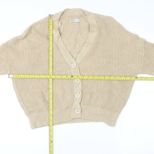 Stradivarius Women’s Beige Chunky Knit Button Cardigan Size 8