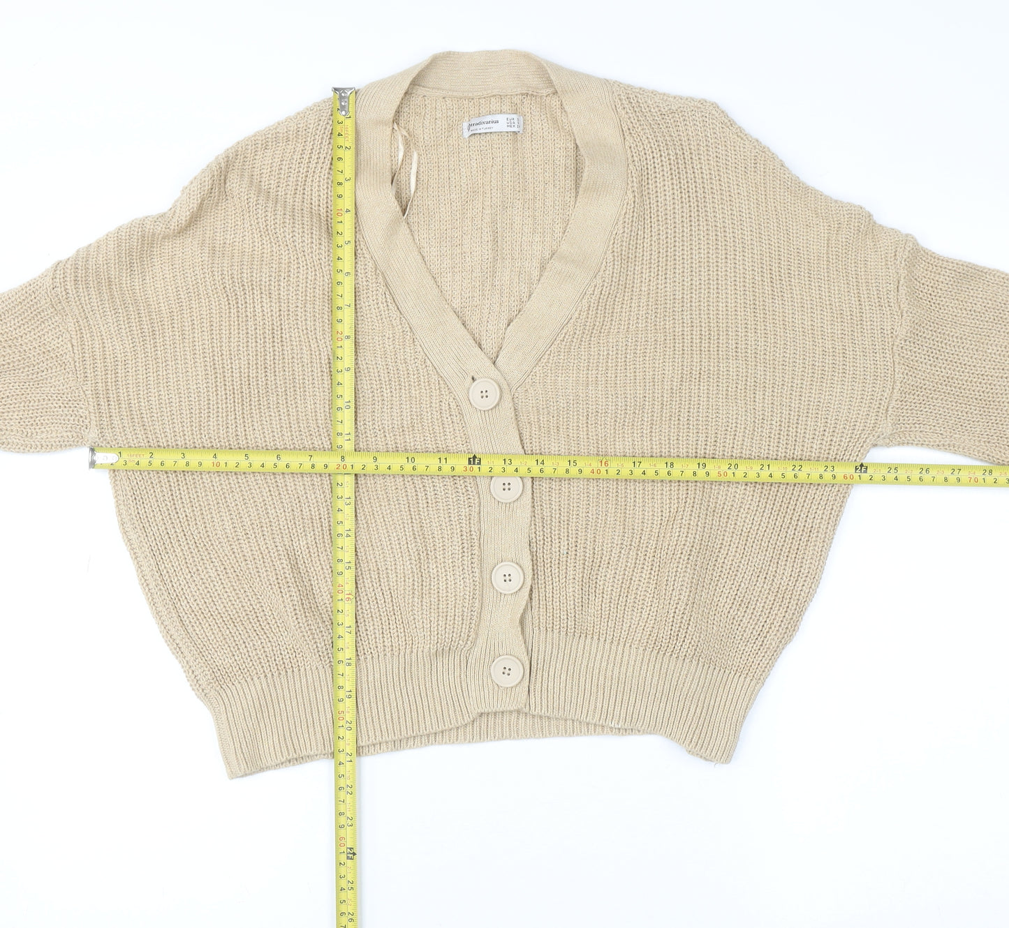 Stradivarius Women’s Beige Chunky Knit Button Cardigan Size 8