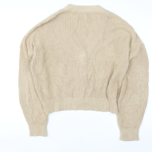 Stradivarius Women’s Beige Chunky Knit Button Cardigan Size 8