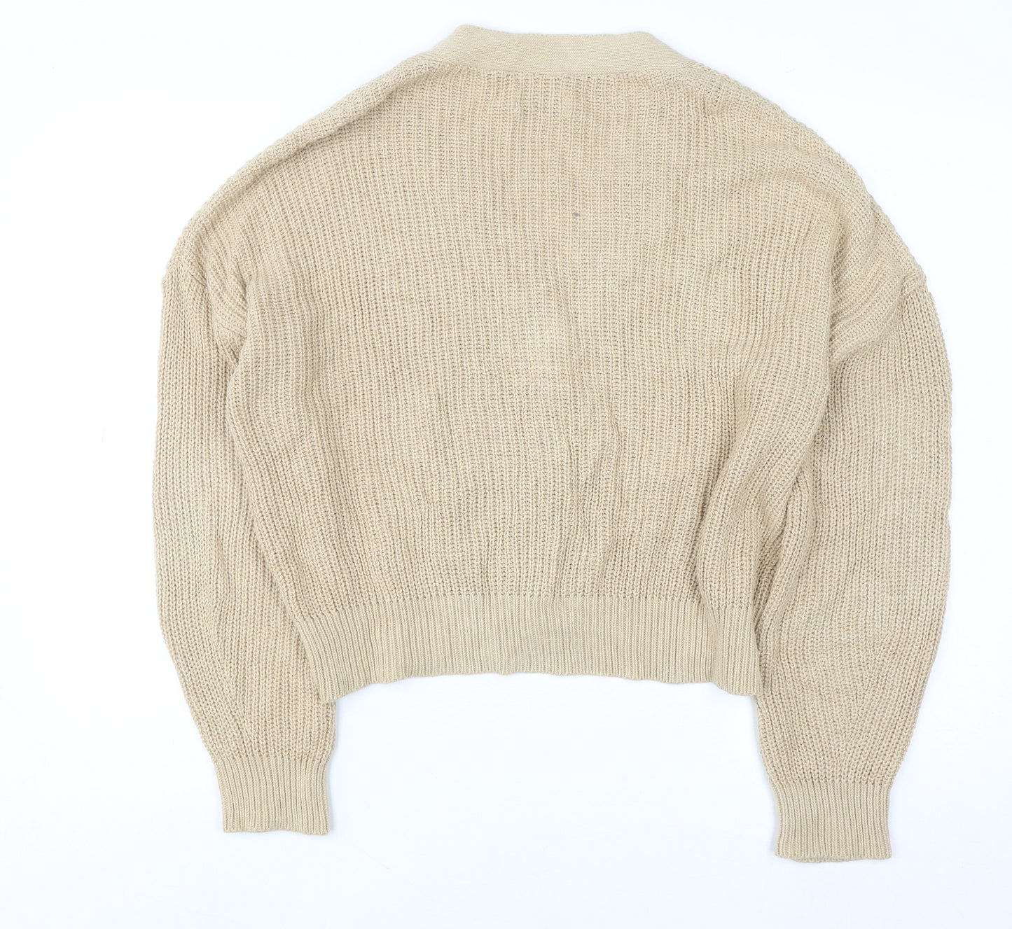Stradivarius Women’s Beige Chunky Knit Button Cardigan Size 8