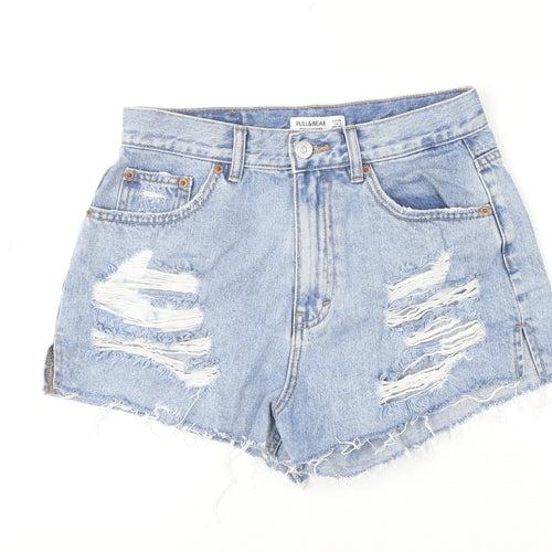 Pull&Bear Women’s Blue Cut-Off Denim Shorts Size 8 High Waist