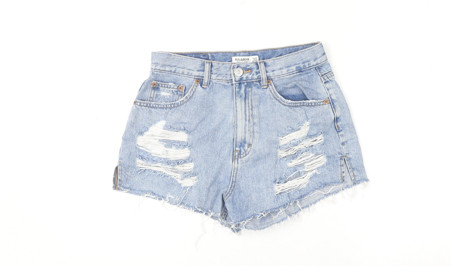 Pull&Bear Women’s Blue Cut-Off Denim Shorts Size 8 High Waist