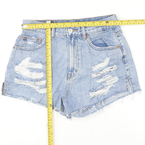 Pull&Bear Women’s Blue Cut-Off Denim Shorts Size 8 High Waist