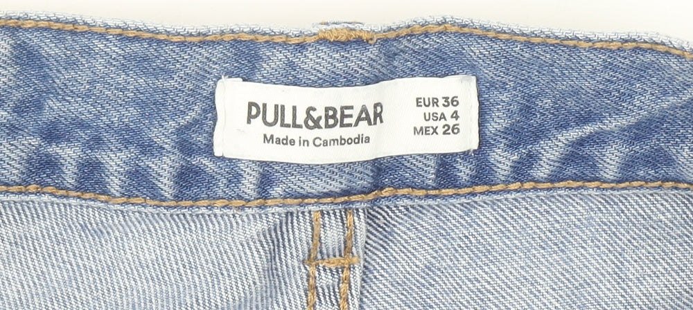 Pull&Bear Women’s Blue Cut-Off Denim Shorts Size 8 High Waist