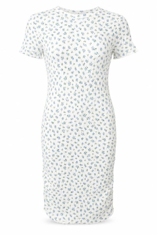 Front view of H&M Teens White Floral Bodycon Midi Dress, size 12-14