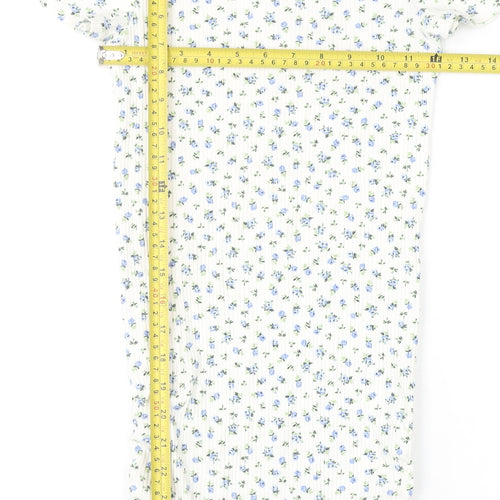 H&M Teens White Floral Bodycon Midi Dress Size 12-14